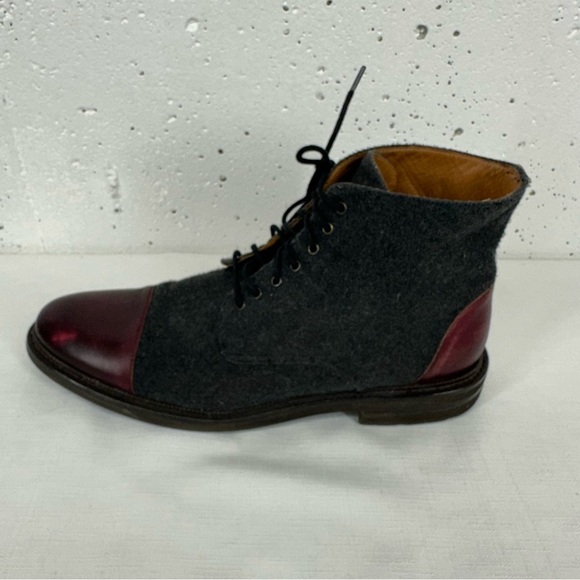 TAFT Men’s size 44 / 11 The Jack Oxblood Red Leather and Gray Wool Boots READ - Picture 8 of 16